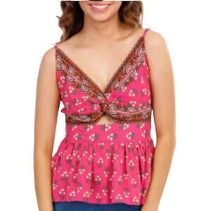 Angie Juniors Sleeveless Floral Front Tie Top Size L